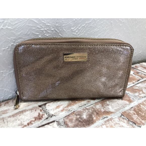 Adrienne Vittadini Shimmer Glitter Gold Wallet Clutch Zip Around Purple 4"x8" - Picture 1 of 5